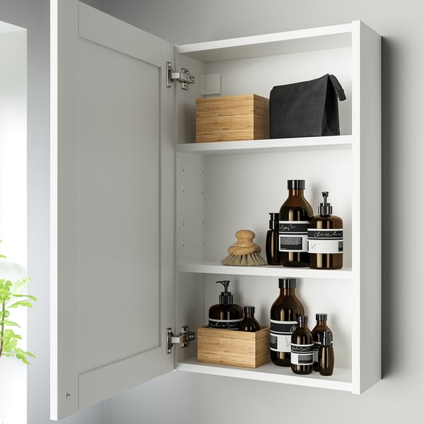 ENHET Gabinete de pared con 1 puerta, blanco/blanco Estructura, 46x17x76 cm