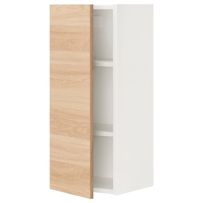 ENHET Gabinete pared 1 prta c/estantes, blanco/efecto roble, 30x32x76 cm