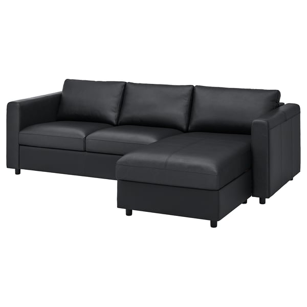FINNALA Sofá 3 plazas con chaise, Grann/Bomstad negro