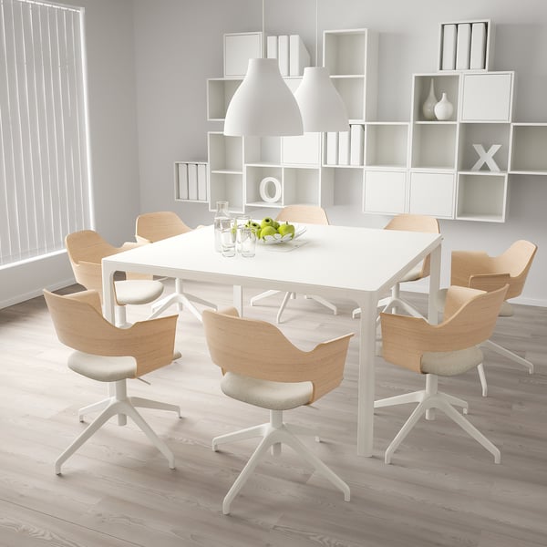 FJÄLLBERGET Silla sala de juntas, chapa roble tinte blanco/Gunnared beige