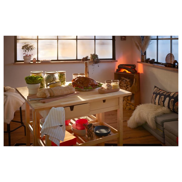 FÖRHÖJA Carrito de cocina, abedul, 100x43 cm
