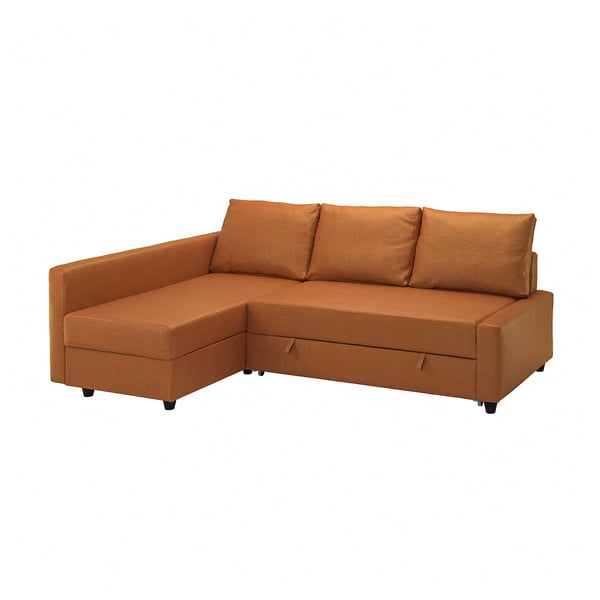 FRIHETEN Sofá-cama esquina c/almacenaje, Faringe café-naranja