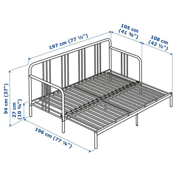FYRESDAL Diván-cama con 2 colchones, negro/Åsvang Firmeza media, Individual