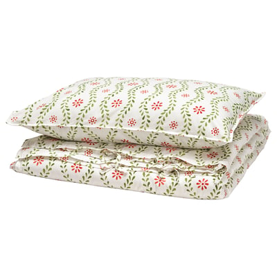 FYRISVIDE Funda nórdica +funda(s) de almohada, blanco/motivo floral, Individual