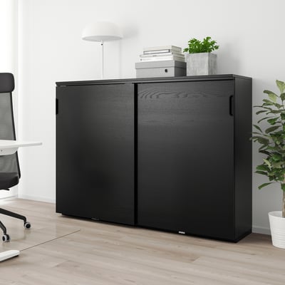GALANT Gabinete con puertas corredizas, chapa fresno c/tinte negro, 160x120 cm
