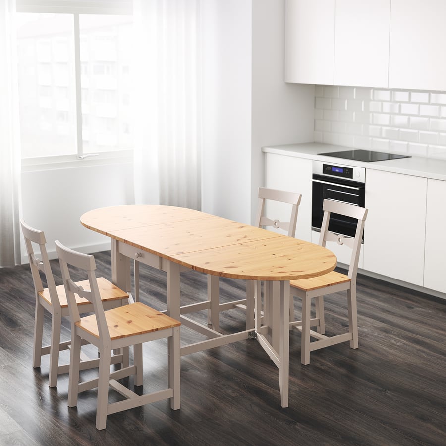 GAMLEBY Mesa de hojas abatibles, tinte envejecido claro/gris, 67/134