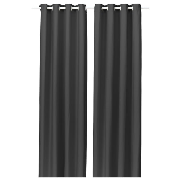 GINSTMOTT Cortinas, 1 par, gris oscuro/con ojillos, 145x250 cm