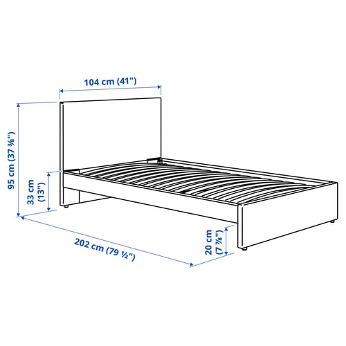 GLADSTAD Base de cama tapizada, Kabusa gris claro, Individual