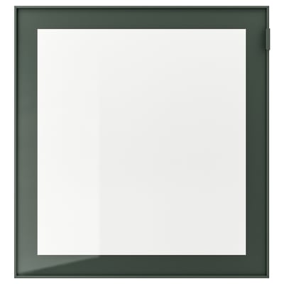 GLASSVIK Puerta de vidrio, Verde oliva oscuro/vidrio incoloro, 60x64 cm