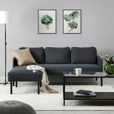 GLOSTAD Sofá 3 plazas con chaise, Knisa gris oscuro