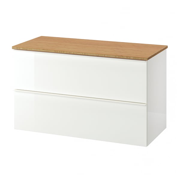 GODMORGON / TOLKEN Mueble de lavabo con 2 cajones - alto brillo blanco