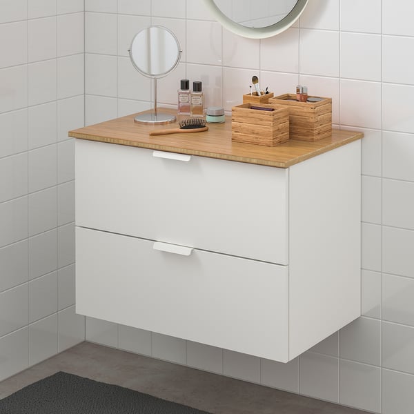GODMORGON / TOLKEN Mueble de lavabo con 2 cajones - blanco/bambú - IKEA