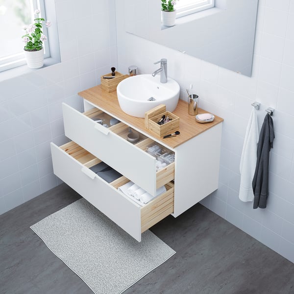 Godmorgon Tolken Tornviken Mueble Bano Con Cubierta Y Lavabo Blanco Bambu Ikea