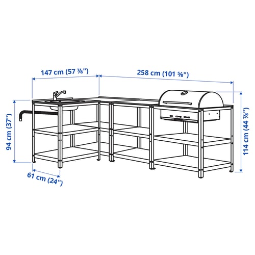 GRILLSKÄR Gabinete para tarja y parrilla bbq, ac inox, 258x147 cm