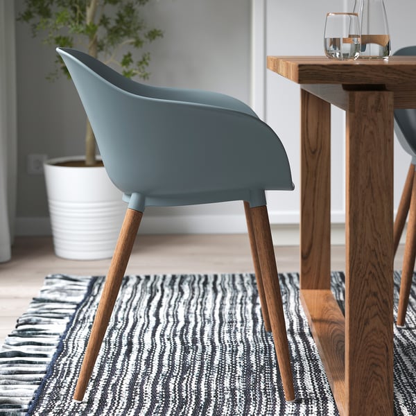 GRÖNSTA Silla con reposabrazos, int/ext, gris turquesa