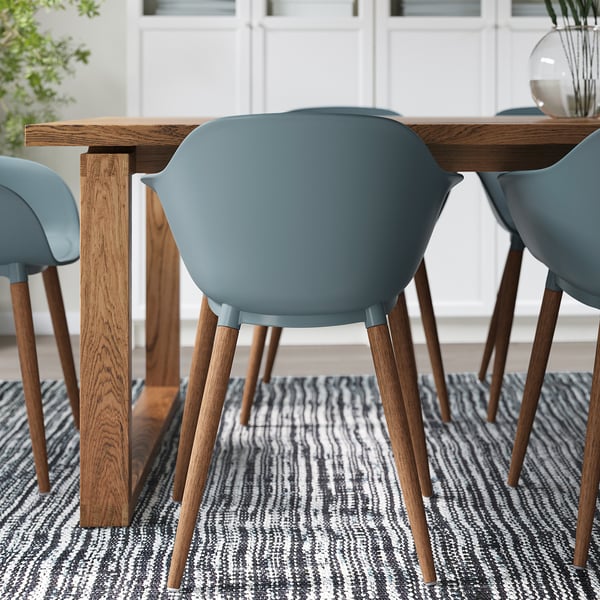 GRÖNSTA Silla con reposabrazos, int/ext, gris turquesa