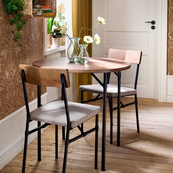 GRÖTÅN / GRÖTÅN Mesa y 2 sillas, pino tinte café/Tibbleby beige oscuro, 80 cm