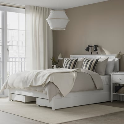 GULLABERG Base de cama con 4 cajones, blanco, King