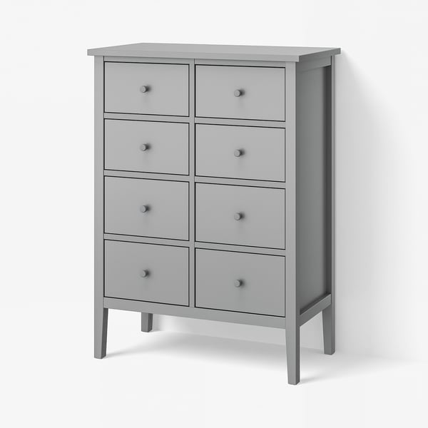 GULLABERG Cómoda de 8 cajones, gris/Función de anclaje/desbloqueo, 89x48x122 cm