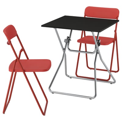 GUNDE / VIHALS Mesa y 2 sillas plegables, plegable negro/rojo, 67x67 cm