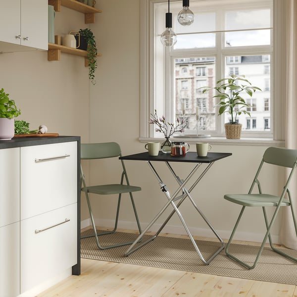 GUNDE / VIHALS Mesa y 2 sillas plegables, plegable negro/verde, 67x67 cm