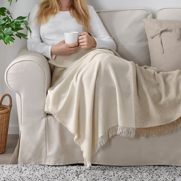GUNNEMOR Cobija, hueso/beige grisáceo, 130x170 cm