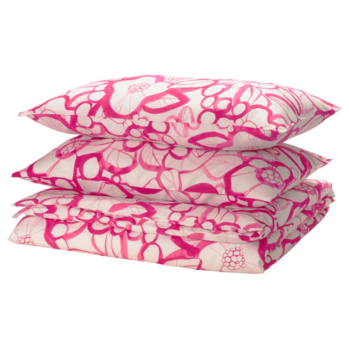 HÄRLIR Funda nórdica +funda(s) de almohada, blanco rosa vivo/motivo floral, Tamaño Full/Queen (Doble/Queen)