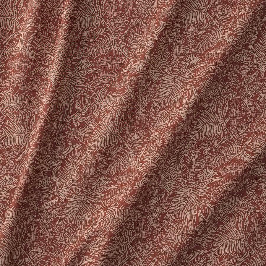 HAKVINGE Cortinas, 1 par, café rojizo oscuro/motivo hoja, 145x250 cm - IKEA