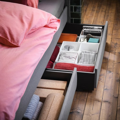 HAUGA Caja para cama tapizada, Vissle gris, Matrimonial/individual - IKEA
