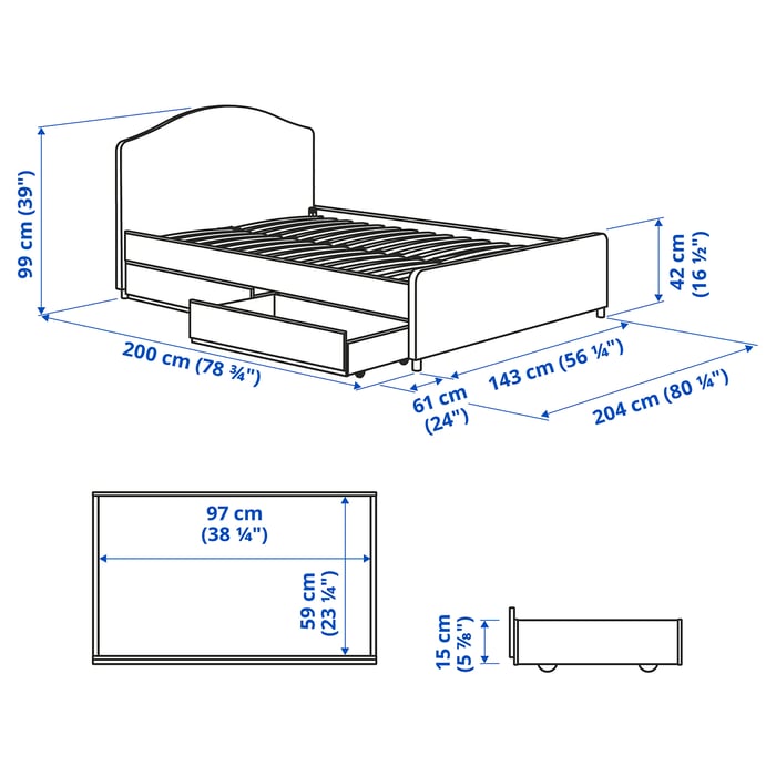HAUGA Cama tapizada c/2 cajas de almacen - Vissle gris - IKEA