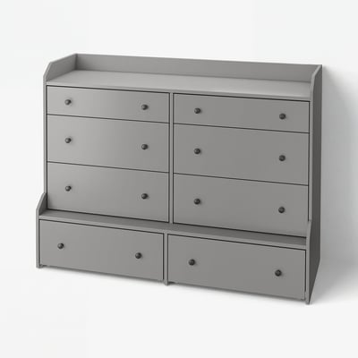 HAUGA Cómoda de 8 cajones, gris, 138x104 cm