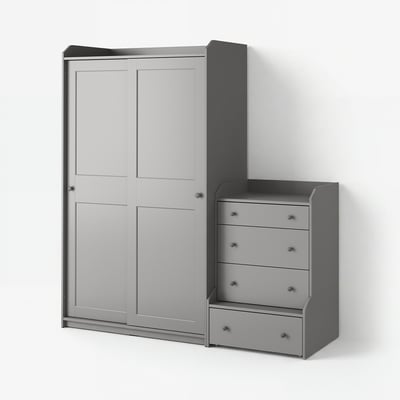 HAUGA Solución Almacenamiento con cajones, gris, 188x55x199 cm