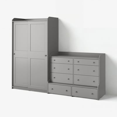 HAUGA Solución Almacenamiento con cajones, gris, 256x55x199 cm