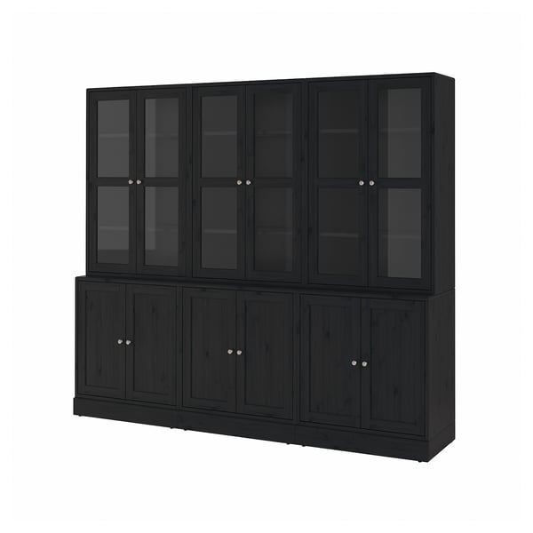 HAVSTA Almacenaje c/puertas de vidrio, negro, 243x47x212 cm