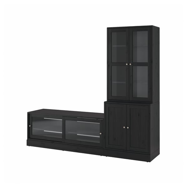 HAVSTA Mueble de TV c/puertas de vidrio, negro, 241x47x212 cm