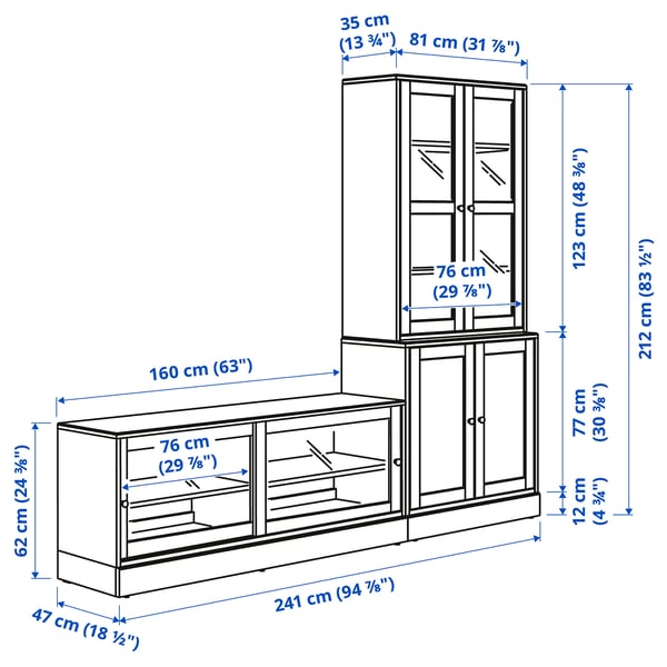HAVSTA Mueble de TV c/puertas de vidrio, negro, 241x47x212 cm