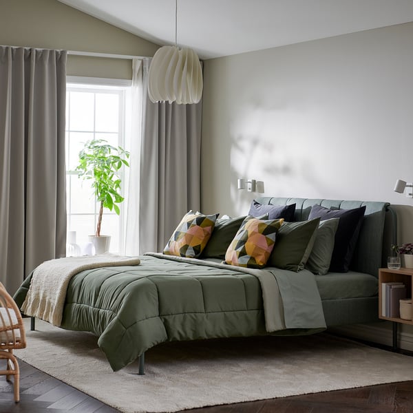 HEDFRYLE Juego de edredón, verde, Matrimonial/queen