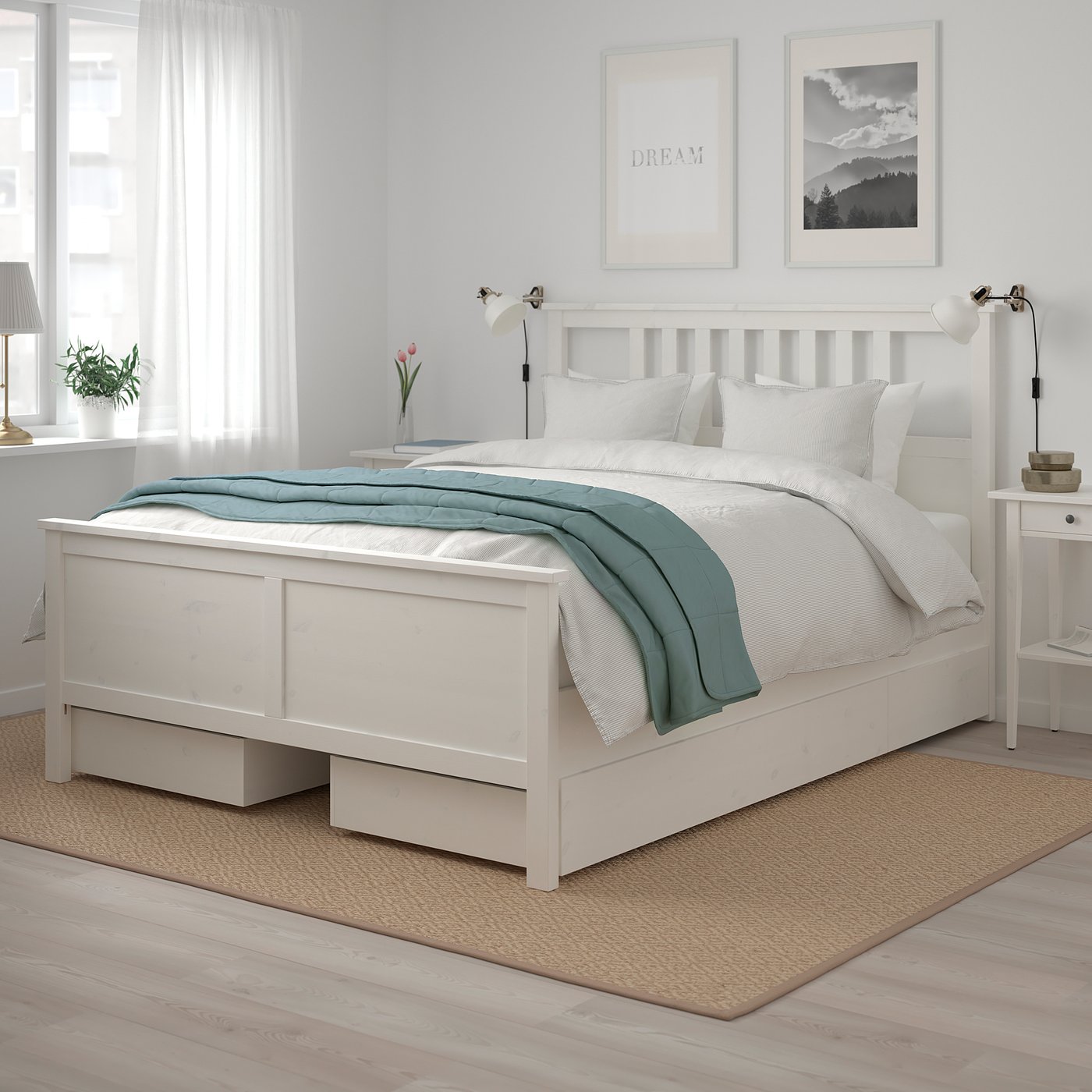 HEMNES Base de cama con 4 cajones tinte blanco IKEA