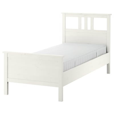 HEMNES Base de cama con colchón, tinte blanco/Valevåg Firmeza media, Individual