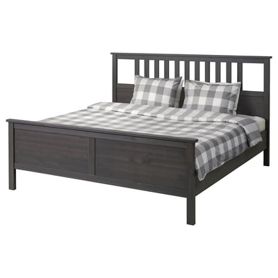HEMNES Base de cama, gris oscuro tinte/Luröy, King