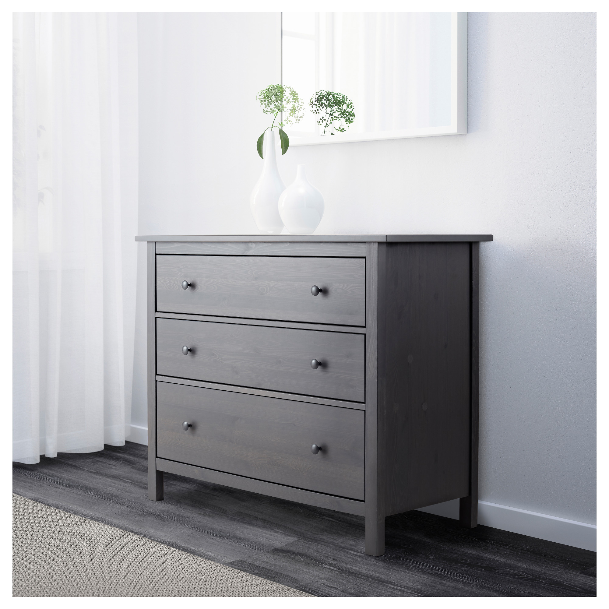 HEMNES Cómoda de 3 cajones gris oscuro tinte IKEA