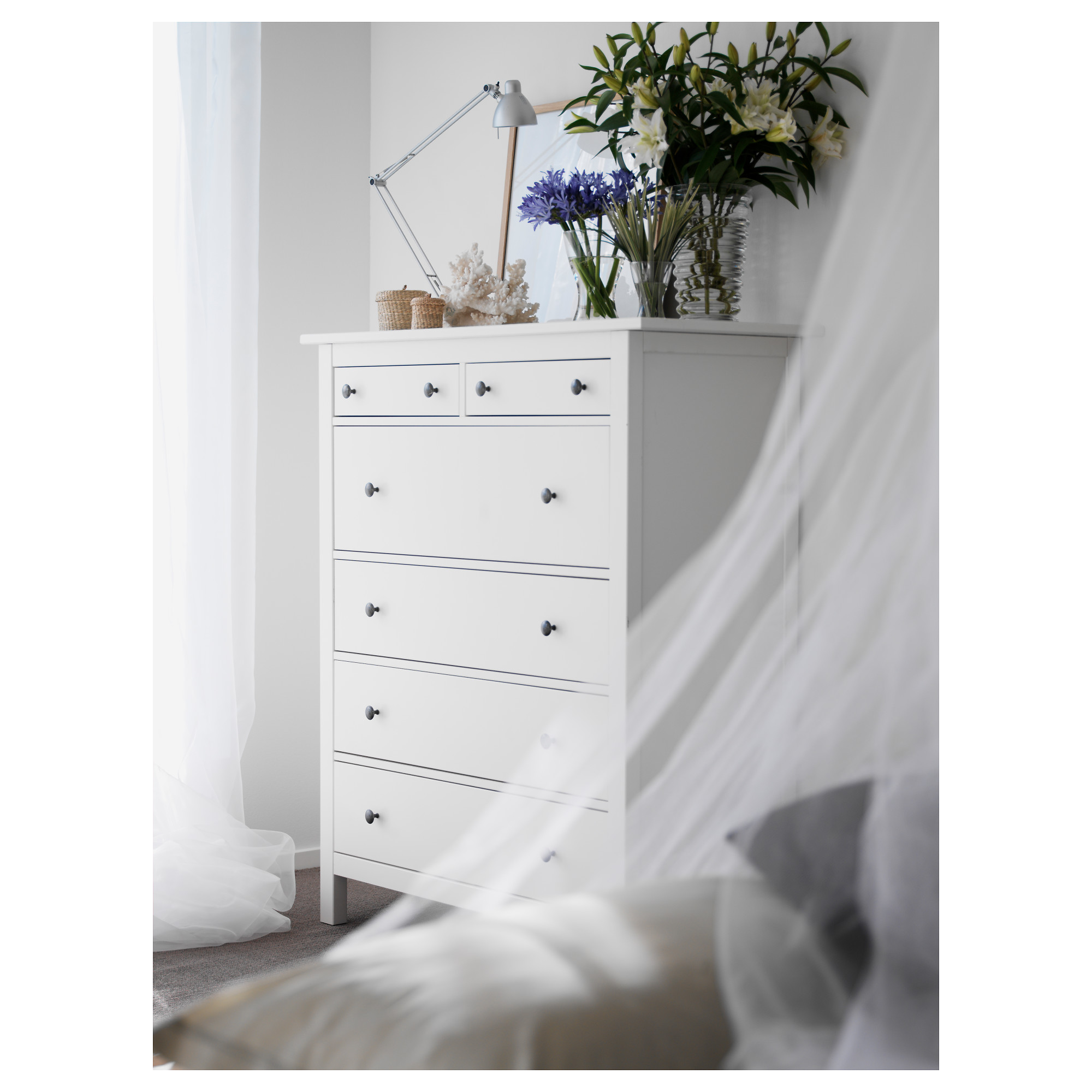 HEMNES Cómoda de 6 cajones tinte blanco IKEA