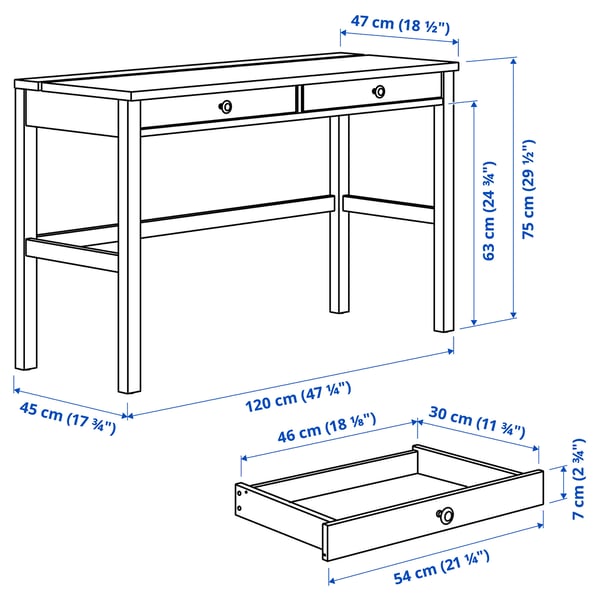 HEMNES Escritorio con 2 cajones, negrocafé/café claro, 120x47 cm