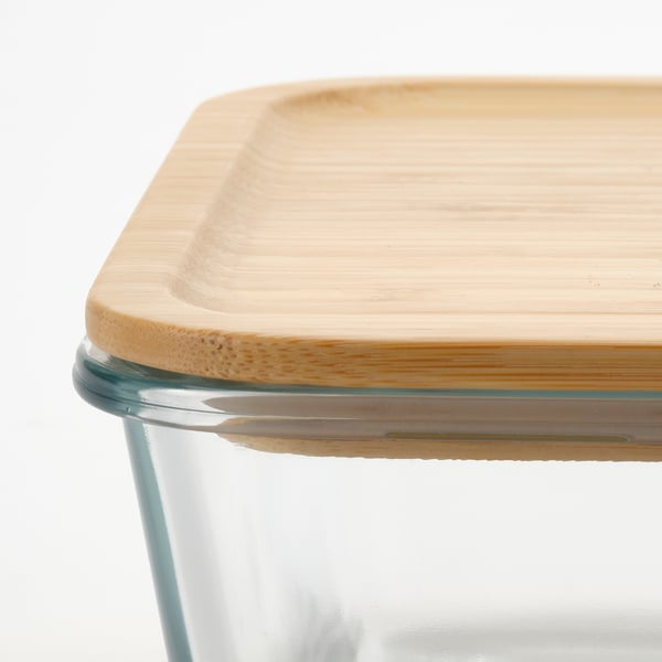 IKEA 365+ Recipiente con tapa, grande rectangular/vidrio bambú, 3.1 l