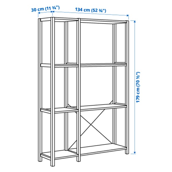 IVAR 2 secciones/estantes, pino, 134x30x179 cm