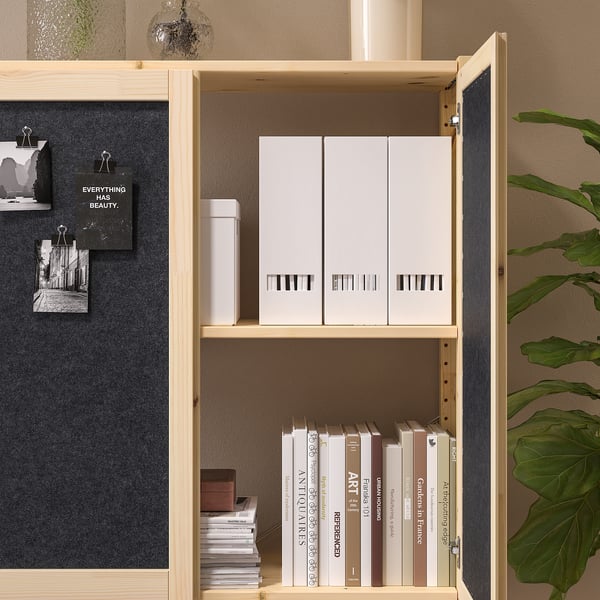 IVAR Estante con puertas, pino/fieltro, 89x30x124 cm