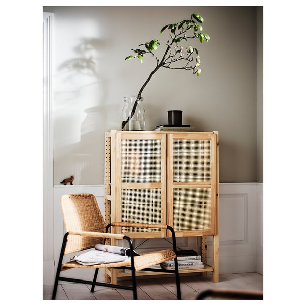 IVAR Estante con puertas, pino, 89x30x124 cm