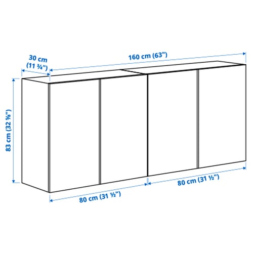 IVAR Gabinete de pared con puertas, pino, 160x30x83 cm