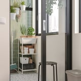 JOSTEIN Estante con recipiente, int/ext/metal blanco, 41x40x90 cm