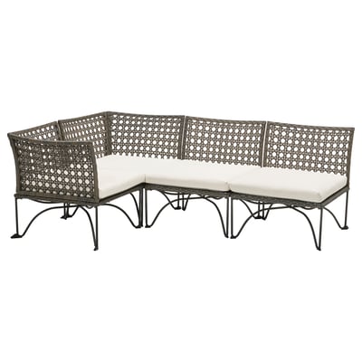JUTHOLMEN Sofá modular 3 asientos esquina ext, gris oscuro/Kuddarna gris claro/beige